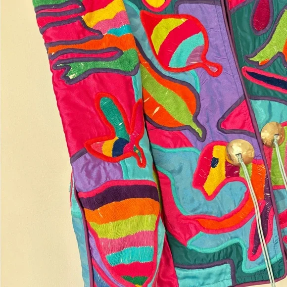 La Colección Judith Roberts Art to Wear Patchwork Multicolor Bomber Jacket Gift - Picture 12 of 16